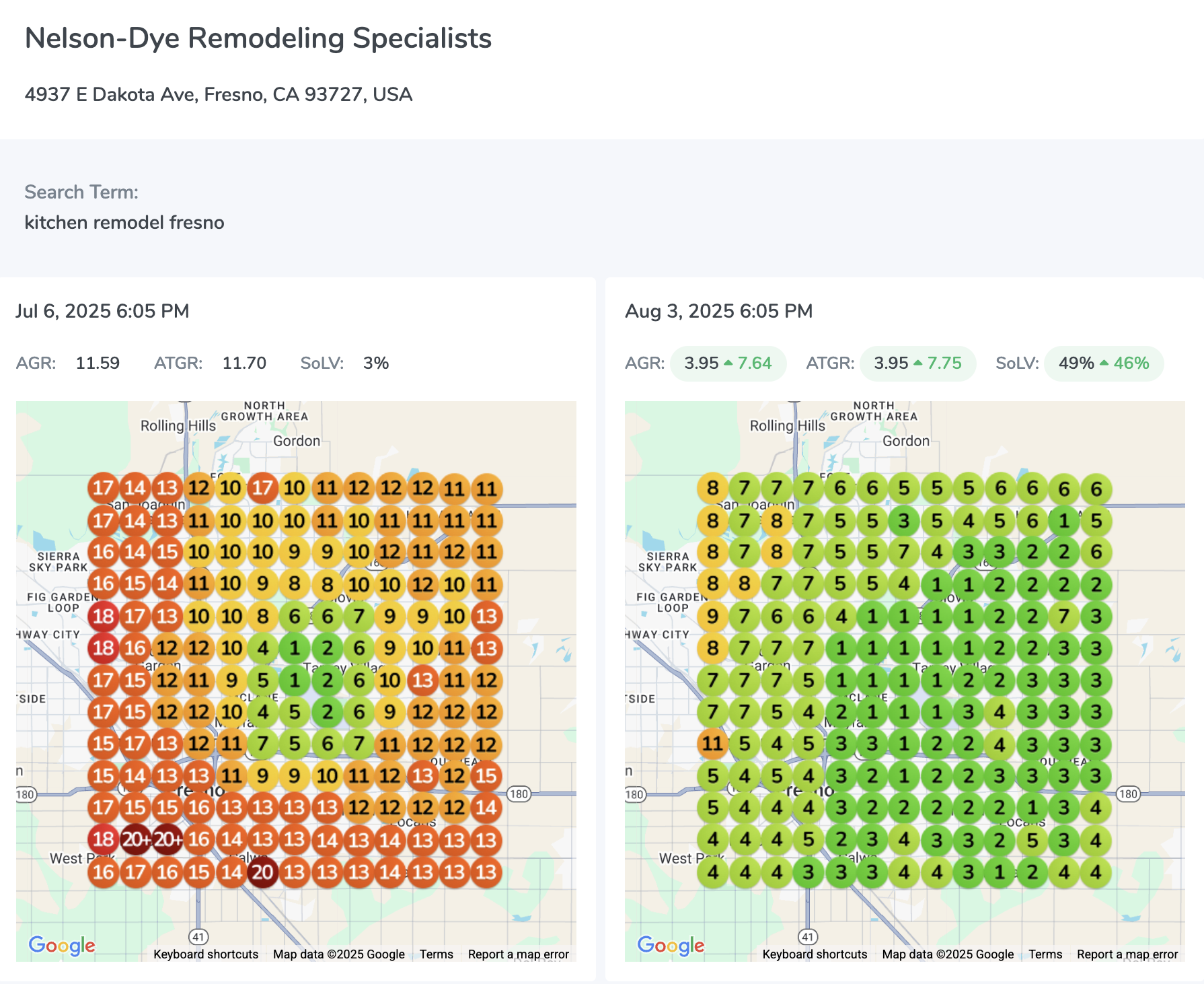 Remodeling contractor ranking in top 3 Google Maps results in Fresno