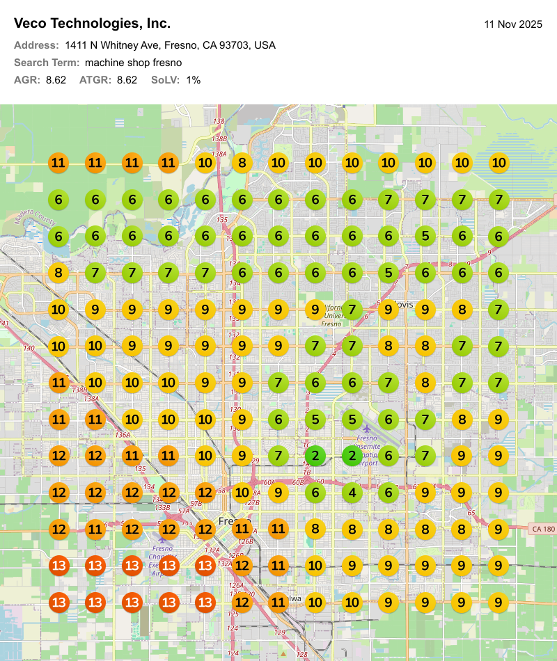 VECO Technologies Google Maps geo-grid ranking across Fresno area