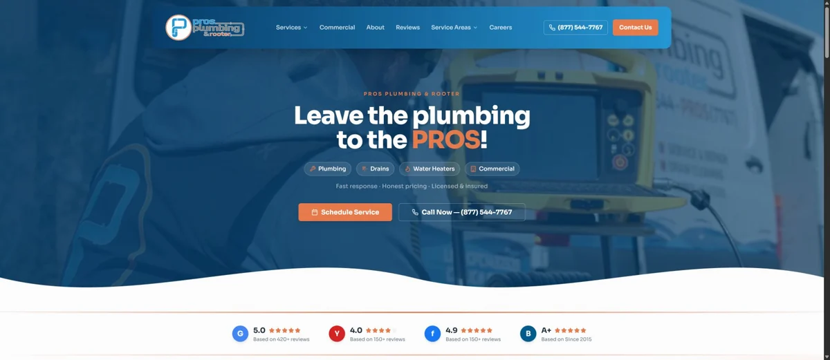 Pros Plumbing & Rooter homepage preview